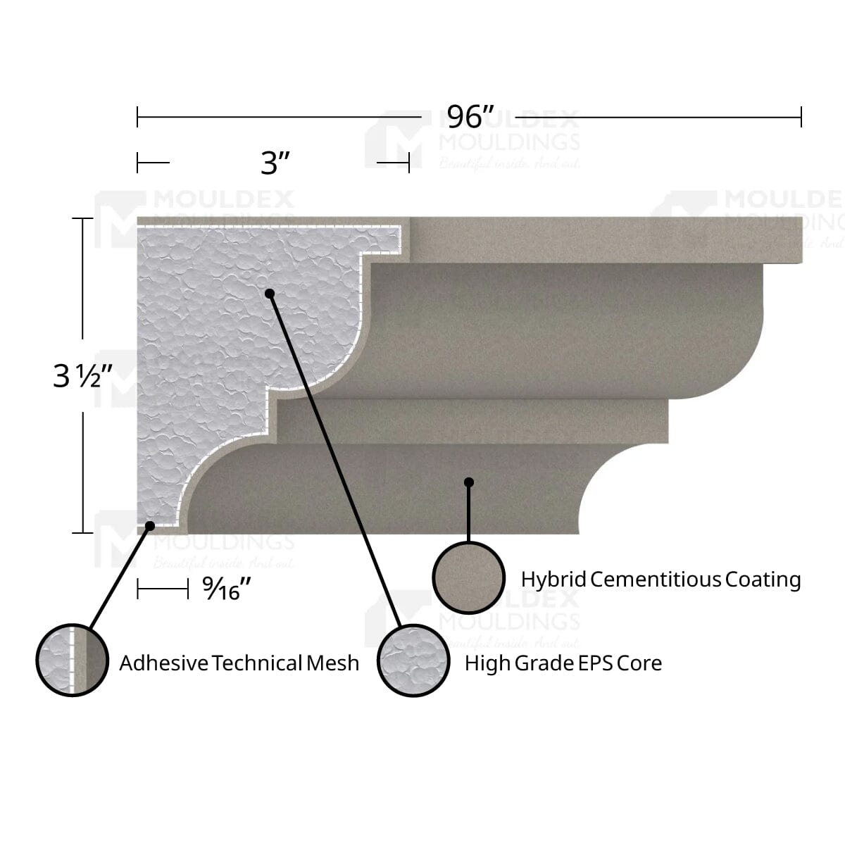 MX401 Composite Crown Cornice Exterior Moulding