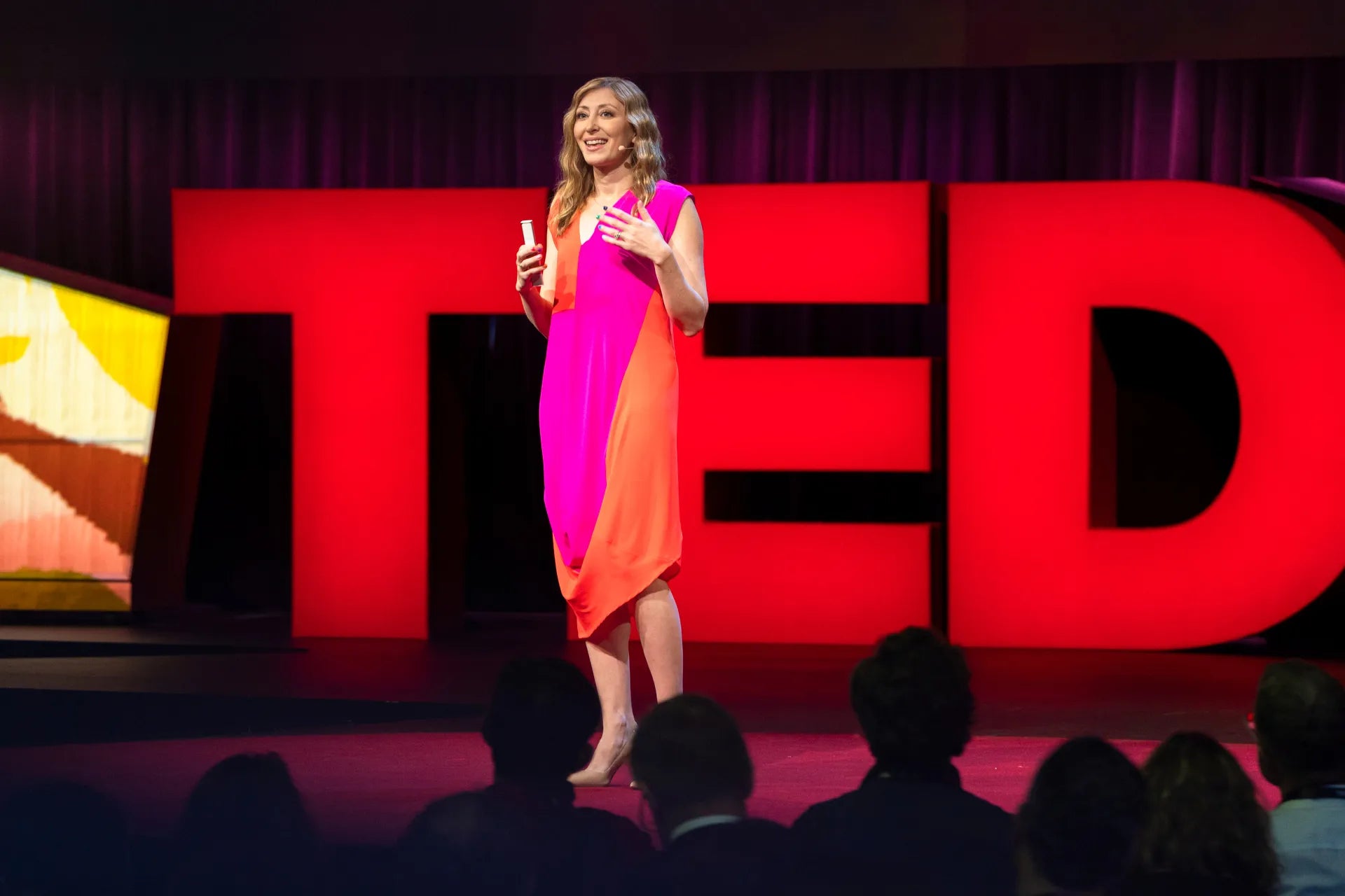 Large-scale iconic "TED" stage letters custom-cut from high-density EPS foam, featuring a smooth red finish for professional event branding.
